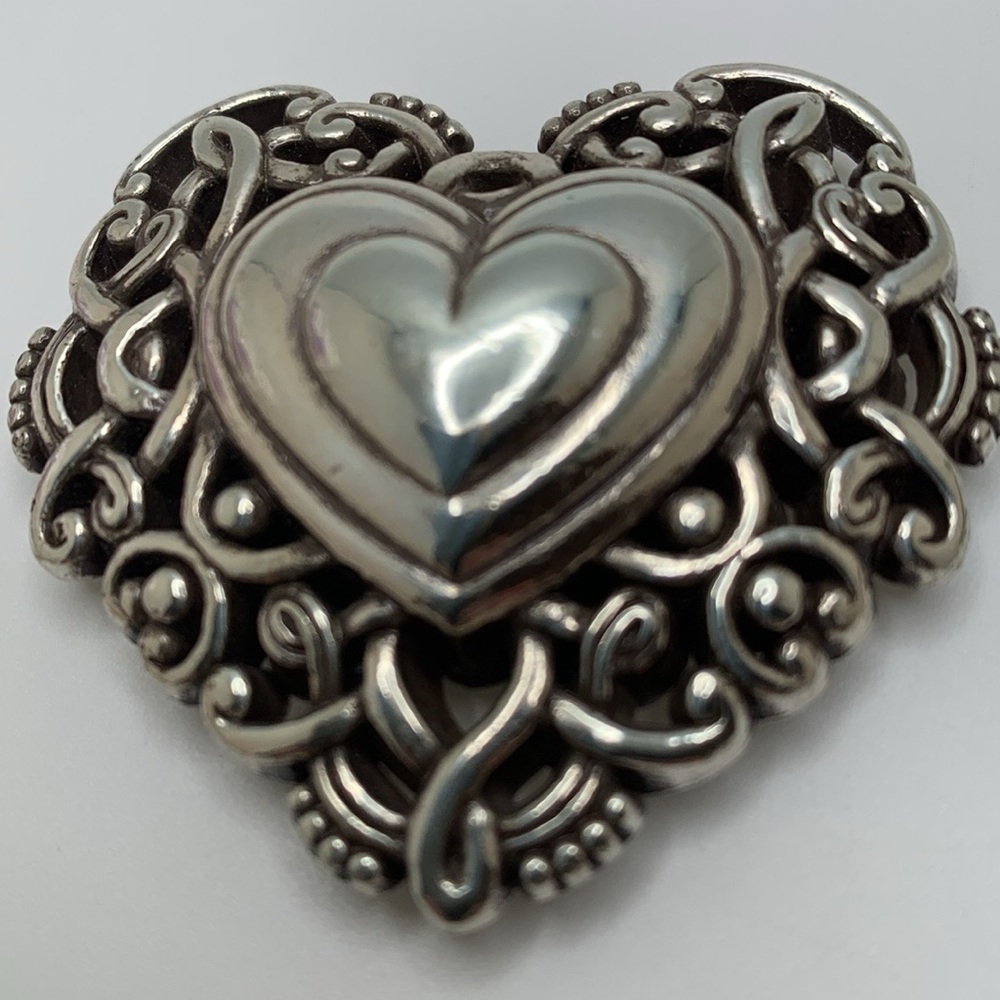 Brighton Heart Shaped Silver tone Paperweight Desk Decor